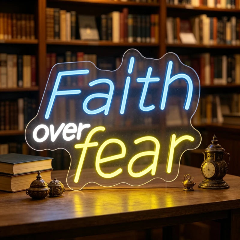 Faith Over Fear Neon Sign | LED Light for Christian Room Decor