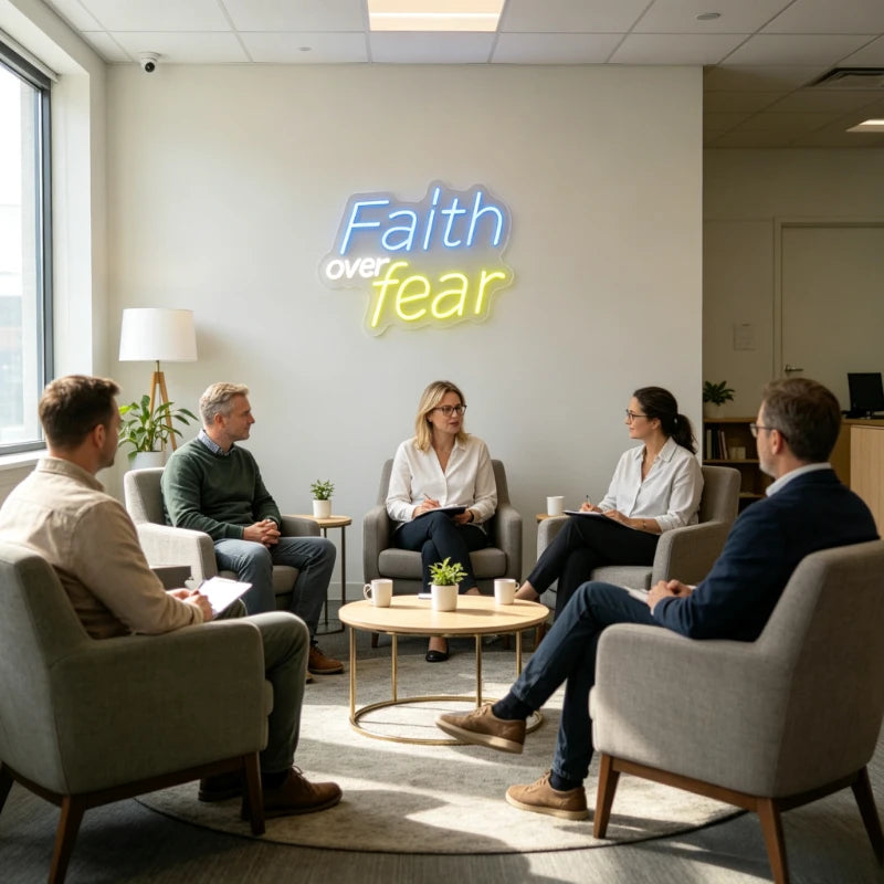 Faith Over Fear Neon Sign | LED Light for Christian Room Decor